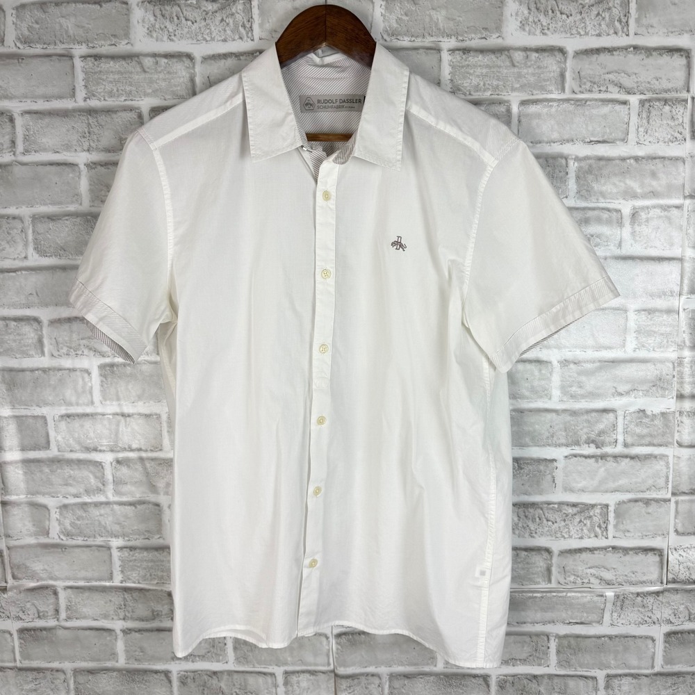 Rudolf Dassler by Puma Mens White Short Sleeve Button Down Shirt Art LARGE